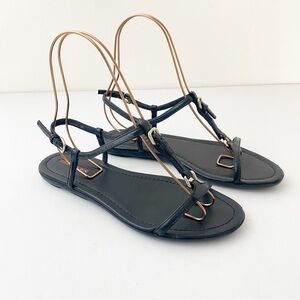 Prada Buckle Sandals Shoes Black Leather
